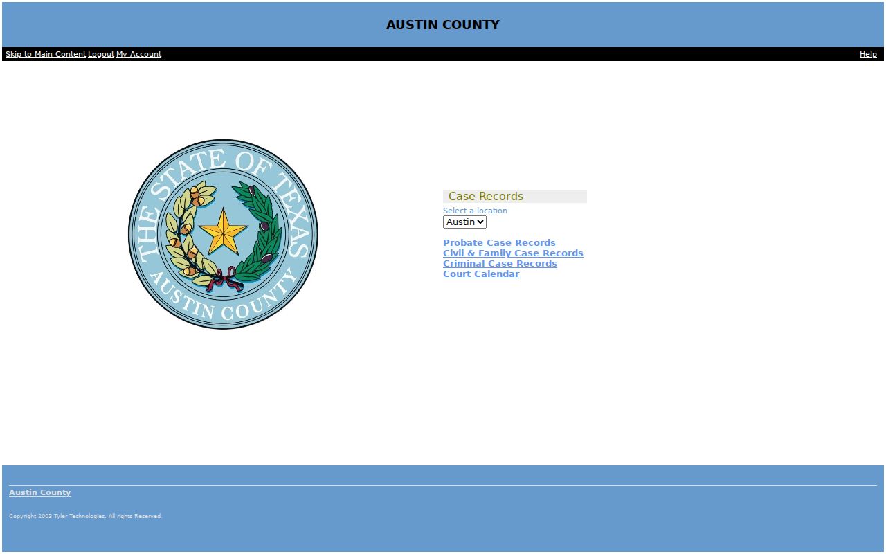 Austin County case search in the Odyssey portal
