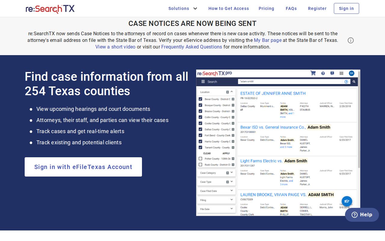 Austin County case search through re SearchTX