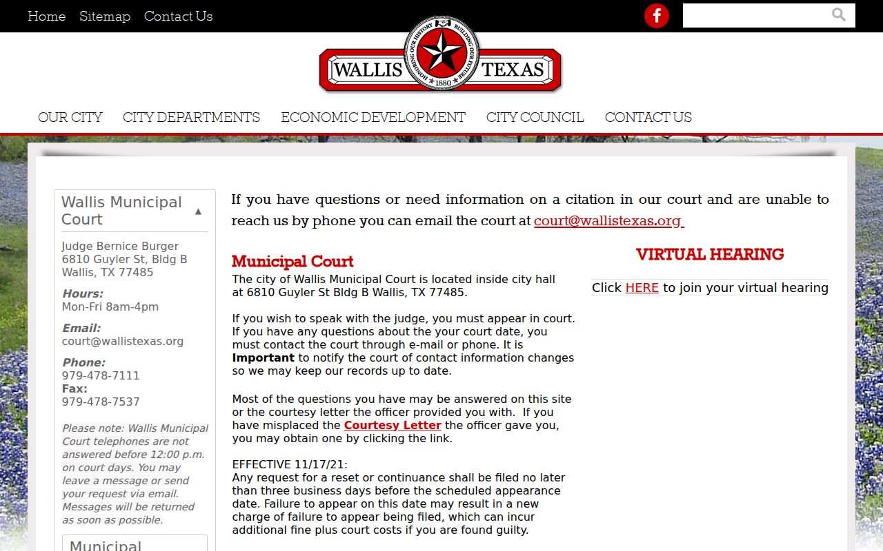 Austin County traffic court records at Wallis Municipal Court